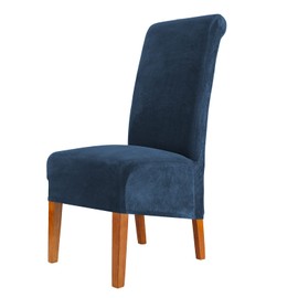 CMAKER Velvet Dining Chair Covers, Stretch Large Chair Slipcover, Spandex High Back Chairs Cover Elastic Washable Removable XL Chair Protector,Set of 2,Navy
