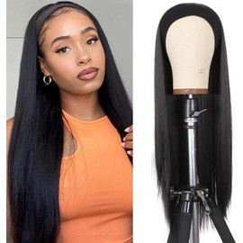 Xtrend 24Inch Black Long Straight None Lace Front Wig Headband Wig Glueless Synthetic Wigs Headband Wigs for Black Women Nature Color Black#