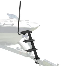 Boat Trailer Step, Heavy Duty Steel 3 Steps Ladder for Boat Trailer Tongue with Left or Right Adjustable Handrail, 450lbs Capacity, Black