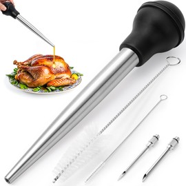 Rainspire Upgraded Large Stainless Steel Turkey Baster for Cooking With 2 Detachable Needles and Cleaning Brush Premium Baster Tool for Cooking Dishwasher Safe Home Baking Kitchen Tool, Black