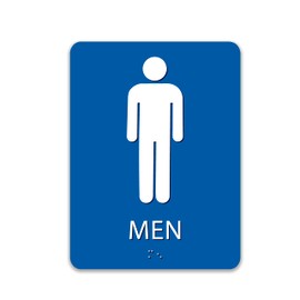 ALPHA DOG ADA SIGNS - Men's Bathroom Sign with Braille for Your Business, 8x6 Inch, ADA Compliant, Indoor or Outdoor, Easy Installation, Made in the USA, Blue