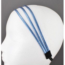Blue thin skinny triple 3-strand faux leather headband hair band narrow bands stretch