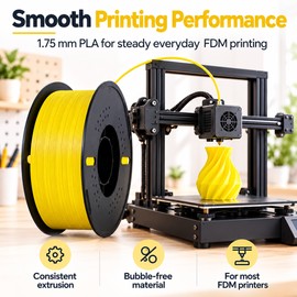 1KG 3D Printer Filament for FDM Printing – 1.75mm Yellow Filament Spool for Creative Models, Prototypes & DIY Projects