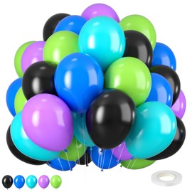 Green Purple Teal Balloons, 12 inch Green Purple Teal Blue Black Balloons for Boys Girls Monsters Theme Birthday Party Baby Shower Wedding Bridal Shower Decorations
