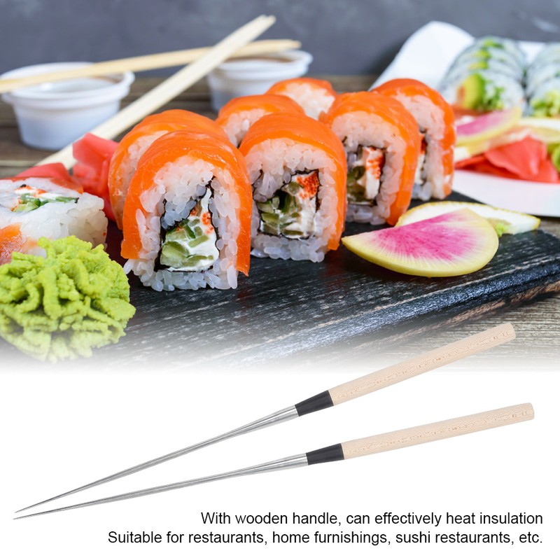 Stainless Steel Chopsticks Japanese Sushi Chopstick with Wood Handle Kitchen