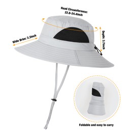 Wmcaps Sun Hats, Wide Brim UPF 50+ Sun Hats for Men Summer Beach Safari Hat UV Protection, Foldable Fishsing Walking Hiking Boonie Hat with Breathable Mesh and Adjustable Chin Stra (Light Grey)