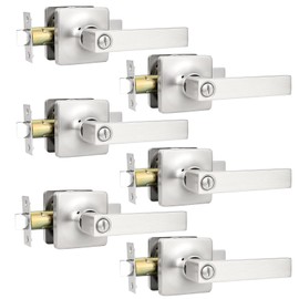 GOBEKOR 6 Pack Privacy Door Levers Square Interior Door Handles Brushed Nickel Lever Handles Keyless Straight Levers for Bedroom and Bedroom