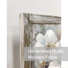 Floral Pictures Wooden Artwork Framed: White Lily Wall Art Botanical with Golden Foil Paintings on Wood Plank for Bedroom (12”W x 12”H, Multi-Sized/Material)