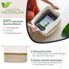 HMF Aufbewahrungskorb mit verlängerten Griffen, Korb aus Baumwolle | 36 x 30 x 25 cm | Weiß-Braun