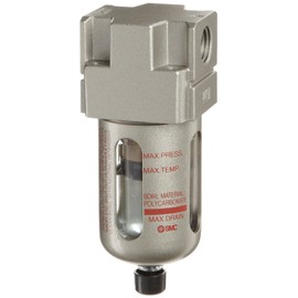 SMC AF30-N02D-Z Compressed Air Filter, Removes Particulate, Polycarbonate Bowl with Bowl Guard, Float Auto Drain (N.O.), 5 Micron, 127 scfm, 1/4" NPT