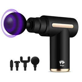 Raganet, Pistola Masajeadora con 4 Cabezas, Maquina Masajeadora de 6 Velocidades, Masaje Profesional Para Musculos, Ligamentos y Tejidos, Pistola Portatil, Carga USB (Color Negro)