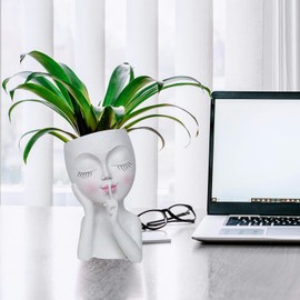 COMODID Face Planter Pot Head Planters, Lady Heads Flowerpot, Cute Girl Faces Plant Pot, Quiet Women Succulent Pots for Indoor Outdoor Plants, Modern Vase with Drainage