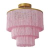 vivihobb Pink 3-Tiererd Fringe Chandelier,3-Light Semi Flush Mount Ceiling Light,Boho
