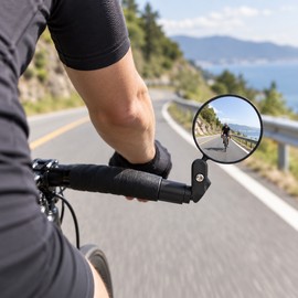 360° Adjustable Bicycle Bar End Mirror, Convex Wide-Angle Rear View Mirror for Road & Mountain Bikes