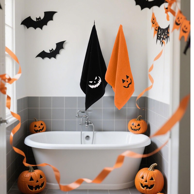 Whaline 4Pcs Halloween Hand Towels Spooky Pumpkin Face Monster Embroidered