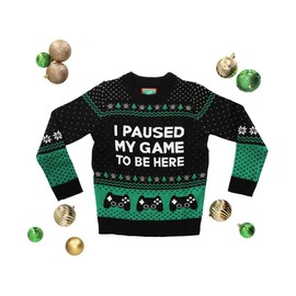 Tstars Gamer Ugly Christmas Sweater Kids Gifts for Gamers I Paused My Game to Be Here Youth Holiday Xmas Sweaters Medium Multicolor