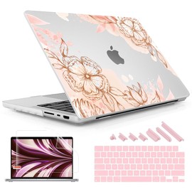 May Chen Case for M4 MacBook Pro 14 inch Models: M4 A3112 A3401 A3185, M3 A2918 A2992, M2 A2779, M1 A2442 2021-2024 Release, Surface Plastic Hard Shell Case & Keyboard Cover, Floral Elements