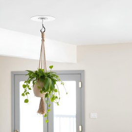 Silver Adhesive Ceiling Hook-Weight-Bearing Stick-On Ceiling Hooks, Sticky Ceiling Hook, Drill Free Hanging Hook with Safety Clasp, Water Resistant Hooks for Ceilings Plants Chimes, Utility Hooks