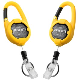 Retractable Keychain, Heavy Duty Carabiner Badge Holder, Tactical ID Badge Reel with 32” Steel Retractable Cord, 10 OZ with Badge Strap and Key Ring (Yellow, 2 Pack)