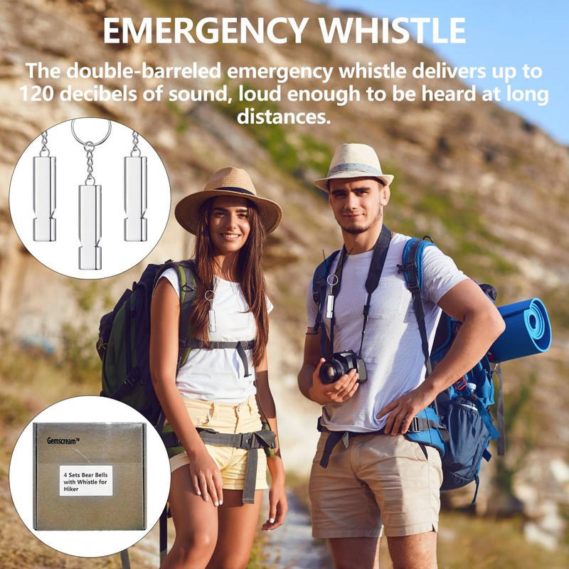 Gemscream 4 Sets Bear Bells with Whistle for Hiker, Loud