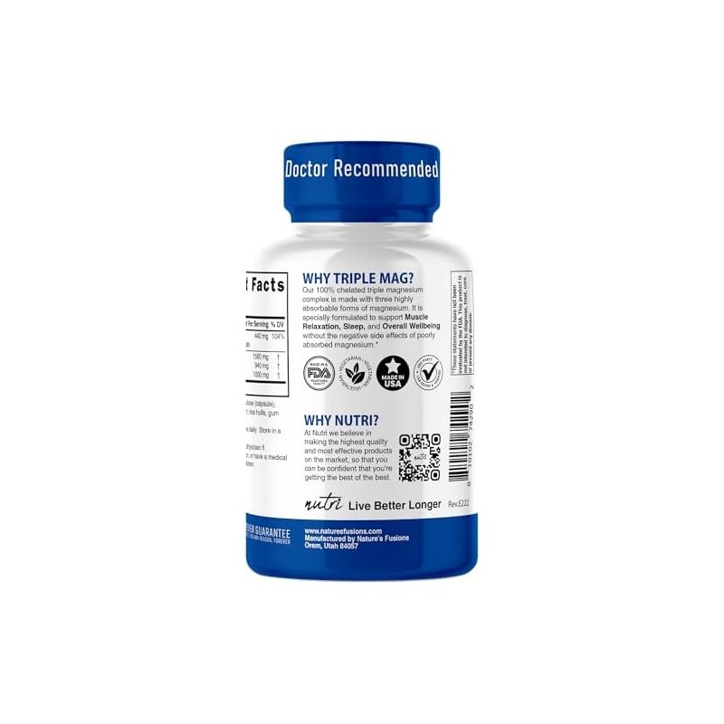 Natures Fusions- Nutri Triple Magnesio Complejo 440mg Glicinato de Magnesio,