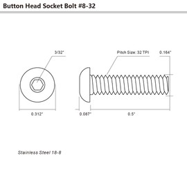MewuDecor 8-32 x 1/2" Button Head Socket Cap Bolts Screws, Stainless Steel 18-8 (304), Bright Finish, Allen Hex Drive, 50 PCS