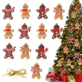 15Pcs Gingerbread Christmas Tree Decorations, Wooden Ginger Man Hanging Ornaments Christmas Ginger Man Pendants Decoration Mini Gingerbread Man with Strings Festive Decor for Xmas Tree, Wreath
