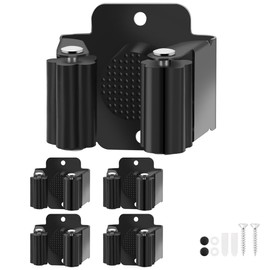 Yiows Broom Holder Wall Mount, 4PCS Broom Hanger Wall Mount, Stainless Steel Heavy Duty Mop Holder Broom Mop Hanger Wall with Screws, Garden Outdoor Tool Organizer Rack Broom Hanger (Black)