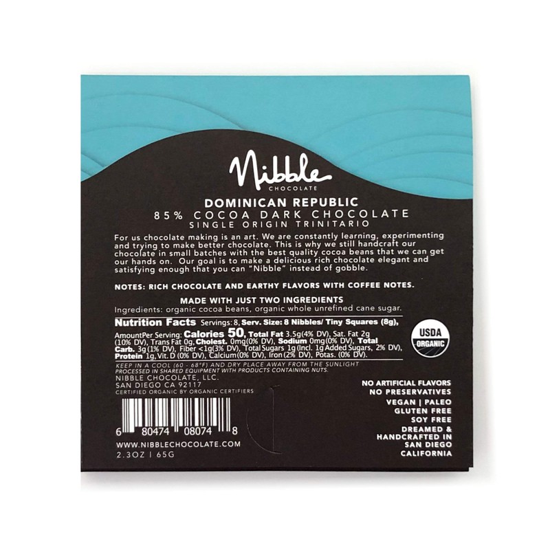 Nibble Chocolate Dominican Republic 85% | 3 Pack | Certified