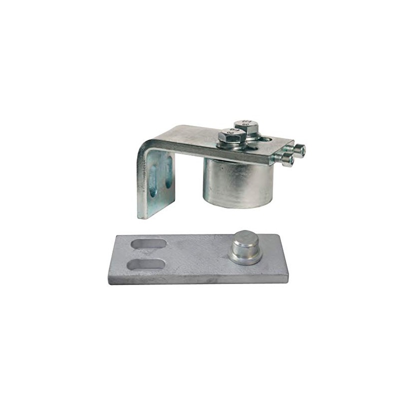 Upper gate hinge with thrust bearing for swing gates, load