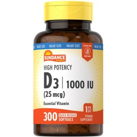 Sundance Vitamin D3 1000 IU | 300 Softgels | High Potency | Essential Vitamin Formula | Non-GMO and Gluten Free Supplement