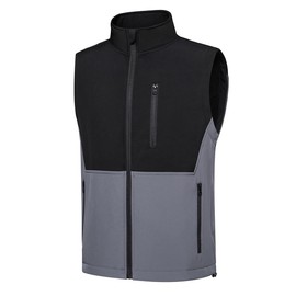 Msmsse Men's Winter Softshell Standing Collar Outerwear Sleeveless Jacket Lightweight Windproof Puffer Vests Black/Grey 2XL