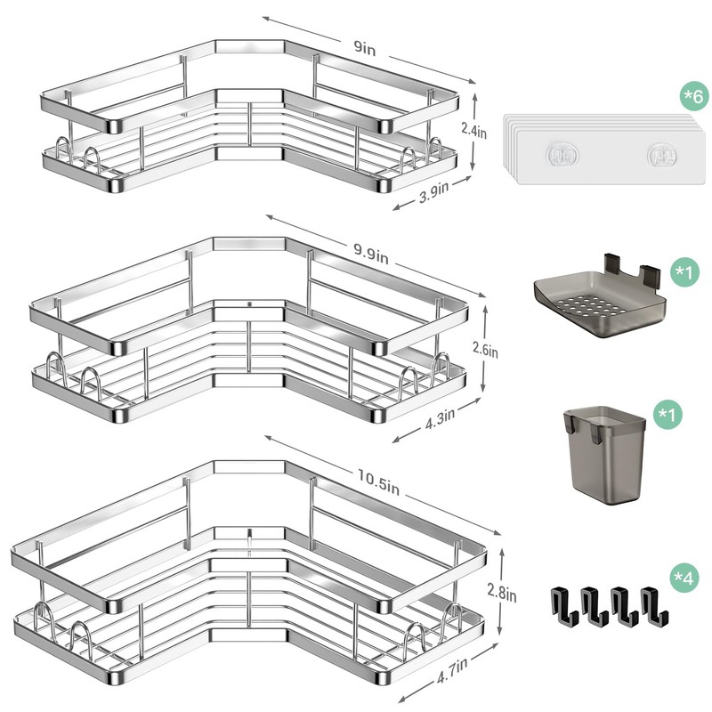 AKTECKE Corner Shower Caddy Bathroom Organizer: Adhesive Shower Rack Bathtub