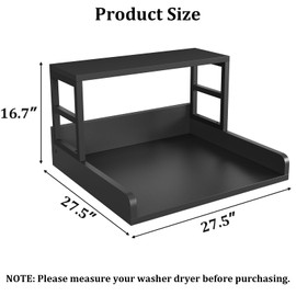 HOTLUU Washer Dryer Countertop with Shelf, 27.5″D x 27.5″W x 16.7″H, Countertop for Washer and Dryer Top with Non-Slip Pads and Edge Rails, Laundry Room Storage and Organization(Black)