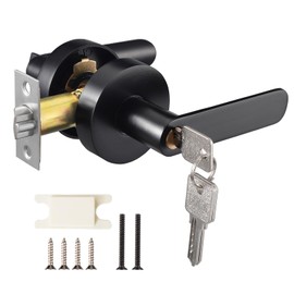 Coolty Lever Door Handle with Lock and Key, Entrance Door Handle Set, Exterior Door Handle Front Lockset for Bedroom/Bathroom/Office/Work Place (Black)