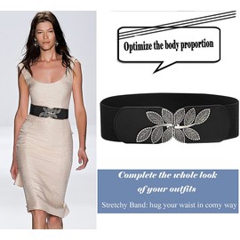 Doneboo Women's Stretchy Elastic Waist Belt for Dresses, Jumpsuit, Coat - Vintage Gold & Black