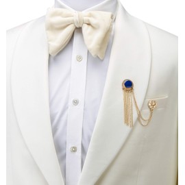 Knighthood Broche de solapa esmaltado azul con cadenas colgantes y detalles de monedas doradas honorarias para hombre, Mediano, Metal