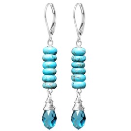 HQFJW Natural Blue Turquoise Stone Beads Waterdrop Aquamarine Stone Drop Earrings,Silver Dainty Genuine Real Gemstone Quartz Crystal Dangle Earrings for Women (Turquoise_A03)
