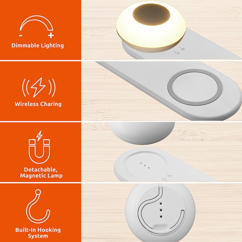 Link2Home Fast 10W Wireless Charging Station with Portable Rechargeable Light,