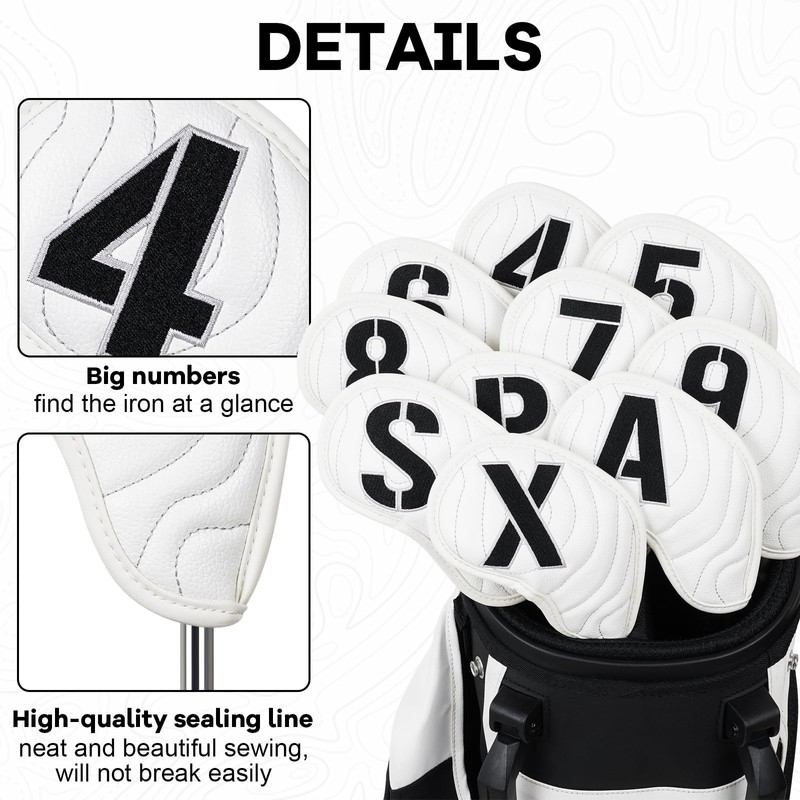 Golf Iron Club Head Covers Magnetic 10pcs 4-9,P,A,S,X Right Hand