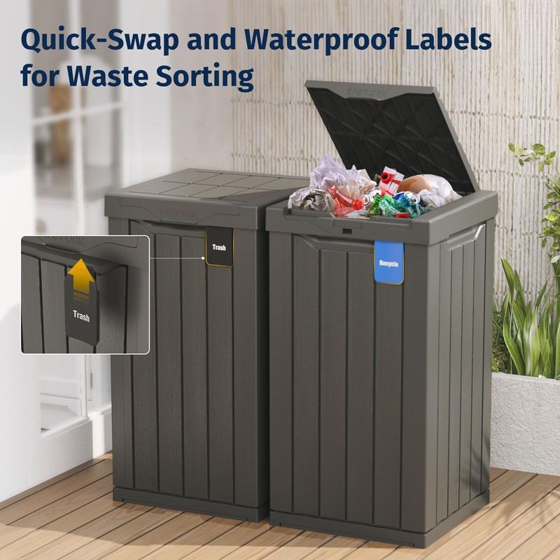 EAST OAK 31 Gallon Outdoor Trash Can | Waterproof Resin