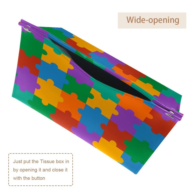 2 Pack Tissue Box Cover Holder, Puzzle Pieces Rectangle Leather