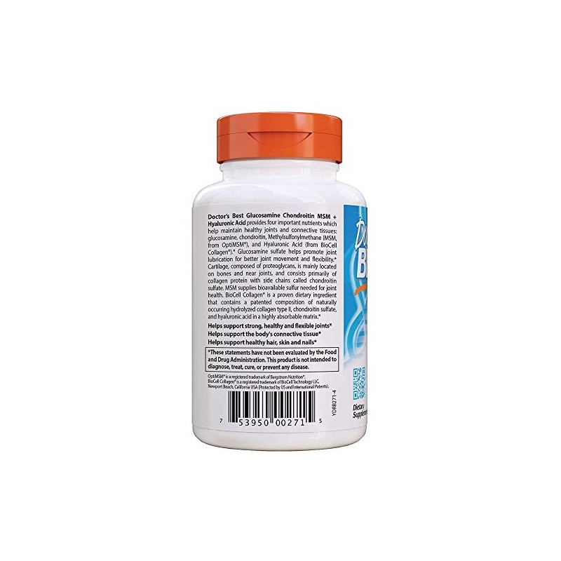 Doctors Best Glucosamine Chondroitin MSM + Hyaluronic Acid, 150 Caps