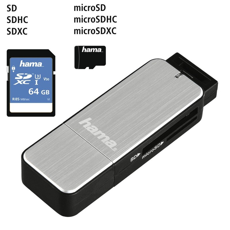 Hama USB 3.0 Kartenleser mit Aluminiumgehäuse (SD, SDHC, SDXC, microSD/microSDHC/microSDXC,