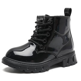 kkdom Boys Girls Waterproof Lace Up Side Zipper Ankle Combat Boots(Toddler/Little Kid/Big Kid) Black US Size 3 M Toddler