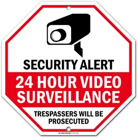Securtity Alert 24 Hour Video Surveillance Trespassers Will Be Prosecuted Sign, 12" x 12" 0.40 Aluminum, Fade Resistance, Indoor/Outdoor Use, USA MADE By My Sign Center