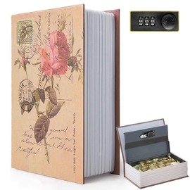 Decorative Book Safe Box with Combination Lock, Vintage Faux Book Hidden Safe for Decoration, Secret Diversion Book Safe Storage Box for Home Office Café Bookshelf （9.5"×6"×2.2"） (Code, ROSE)