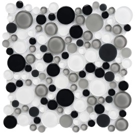 Simple Tile - Glass Mosaic Tile for Kitchen Backsplash, Bathroom Shower Wall, Etc, Bubble Collection, Mixed Rounds, 12"X12"X5/16 (Sample 5.5"X5.5", GM 4102A - Tapioca)
