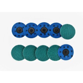 Lauco 3" 24 Grit Quick Change Zirconia Coarse Cut Grinding Disc Set, 25 Discs & Backing Pad - R-Type Roll Lock Sandpaper Discs - ﻿Grinding & Finishing