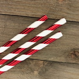Outside The Box Papers Red and White Striped Foil Paper Straws, Christmas Straws, 100 Count, 7.75 x 0.25 inches